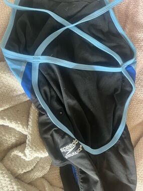 Speedo Black with Light Blue Trim One-Piece Swimsuit